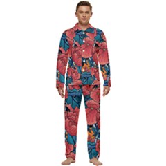 Flower Classic Japanese Art Men s Long Sleeve Velvet Pocket Pajamas Set by Cowasu