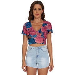 Flower Classic Japanese Art V-neck Crop Top by Cowasu