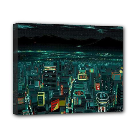 Night Black City Neon Sky Stars Moon Abstract Canvas 10  X 8  (stretched) by Cowasu