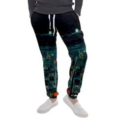 Night Black City Neon Sky Stars Moon Abstract Men s Jogger Sweatpants by Cowasu