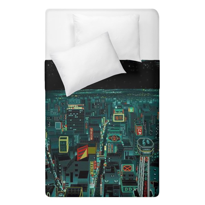 Night Black City Neon Sky Stars Moon Abstract Duvet Cover Double Side (Single Size)