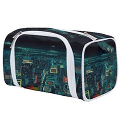 Night Black City Neon Sky Stars Moon Abstract Toiletries Pouch by Cowasu