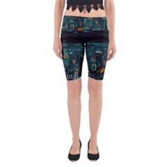 Night Black City Neon Sky Stars Moon Abstract Yoga Cropped Leggings by Cowasu