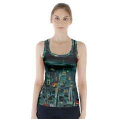 Night Black City Neon Sky Stars Moon Abstract Racer Back Sports Top by Cowasu