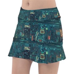 Night Black City Neon Sky Stars Moon Abstract Classic Tennis Skirt by Cowasu