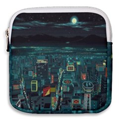 Night Black City Neon Sky Stars Moon Abstract Mini Square Pouch by Cowasu