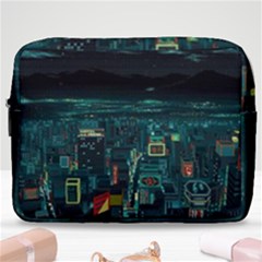 Night Black City Neon Sky Stars Moon Abstract Make Up Pouch (large) by Cowasu