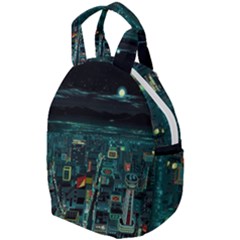 Night Black City Neon Sky Stars Moon Abstract Travel Backpack by Cowasu