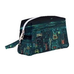 Night Black City Neon Sky Stars Moon Abstract Wristlet Pouch Bag (medium) by Cowasu