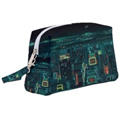 Night Black City Neon Sky Stars Moon Abstract Wristlet Pouch Bag (large) by Cowasu