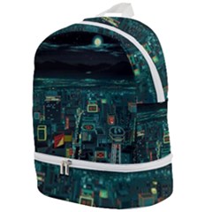 Night Black City Neon Sky Stars Moon Abstract Zip Bottom Backpack by Cowasu