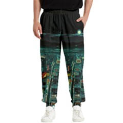 Night Black City Neon Sky Stars Moon Abstract Men s Elastic Waist Pants by Cowasu