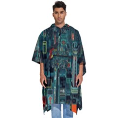 Night Black City Neon Sky Stars Moon Abstract Men s Hooded Rain Ponchos by Cowasu