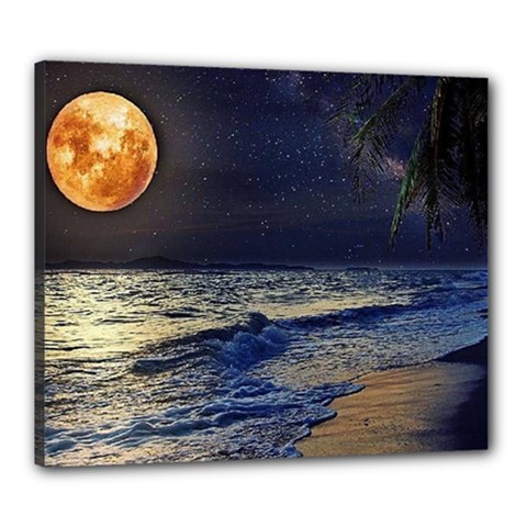 Beautiful Moon Nigh Sky Stars Canvas 24  X 20  (stretched) by Cowasu