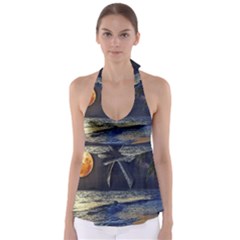 Beautiful Moon Nigh Sky Stars Tie Back Tankini Top by Cowasu