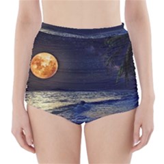 Beautiful Moon Nigh Sky Stars High-waisted Bikini Bottoms by Cowasu