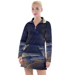 Beautiful Moon Nigh Sky Stars Women s Long Sleeve Casual Dress by Cowasu