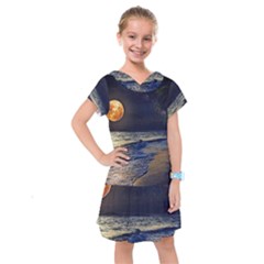 Beautiful Moon Nigh Sky Stars Kids  Drop Waist Dress by Cowasu