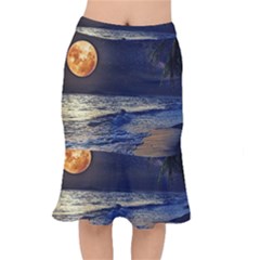 Beautiful Moon Nigh Sky Stars Short Mermaid Skirt by Cowasu