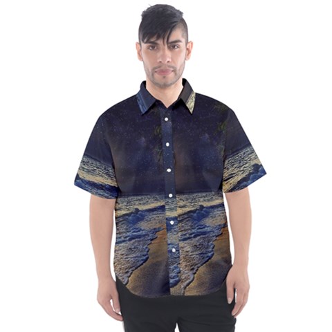 Beautiful Moon Nigh Sky Stars Men s Short Sleeve Shirt by Cowasu