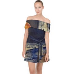 Beautiful Moon Nigh Sky Stars Off Shoulder Chiffon Dress by Cowasu