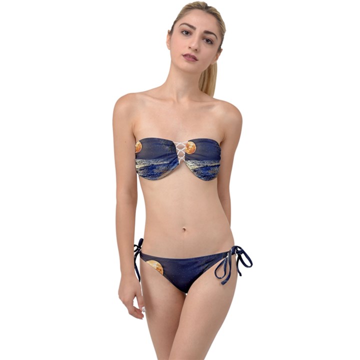 Beautiful Moon Nigh Sky Stars Twist Bandeau Bikini Set