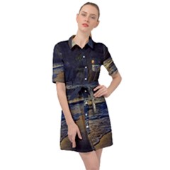 Beautiful Moon Nigh Sky Stars Belted Shirt Dress by Cowasu