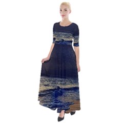 Beautiful Moon Nigh Sky Stars Half Sleeves Maxi Dress by Cowasu