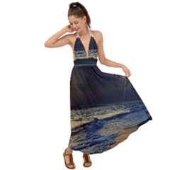 Beautiful Moon Nigh Sky Stars Backless Maxi Beach Dress by Cowasu