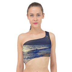 Beautiful Moon Nigh Sky Stars Spliced Up Bikini Top  by Cowasu