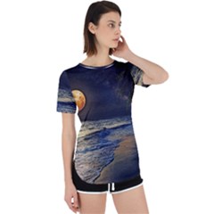 Beautiful Moon Nigh Sky Stars Perpetual Short Sleeve T-shirt by Cowasu