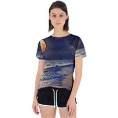 Beautiful Moon Nigh Sky Stars Open Back Sport T-shirt by Cowasu