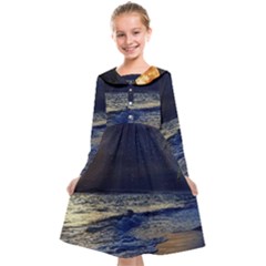 Beautiful Moon Nigh Sky Stars Kids  Midi Sailor Dress by Cowasu