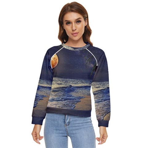 Beautiful Moon Nigh Sky Stars Women s Long Sleeve Raglan T-shirt by Cowasu