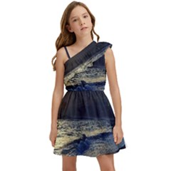 Beautiful Moon Nigh Sky Stars Kids  One Shoulder Party Dress by Cowasu