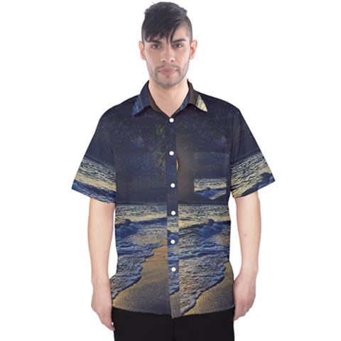 Beautiful Moon Nigh Sky Stars Men s Hawaii Shirt by Cowasu