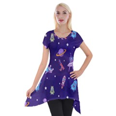 Space Seamless Pattern Short Sleeve Side Drop Tunic by pakminggu