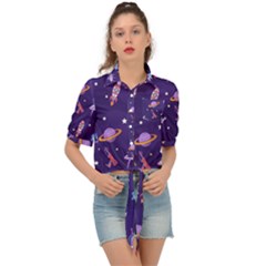 Space Seamless Pattern Tie Front Shirt  by pakminggu