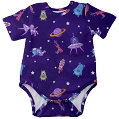 Space Seamless Pattern Baby Short Sleeve Bodysuit by pakminggu