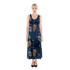 Monster Alien Pattern Seamless Background Sleeveless Maxi Dress by pakminggu