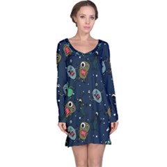 Monster Alien Pattern Seamless Background Long Sleeve Nightdress by pakminggu