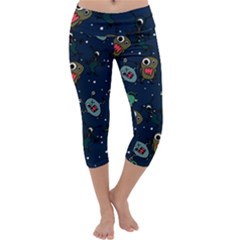 Monster Alien Pattern Seamless Background Capri Yoga Leggings by pakminggu