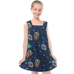 Monster Alien Pattern Seamless Background Kids  Cross Back Dress by pakminggu