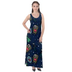 Monster Alien Pattern Seamless Background Sleeveless Velour Maxi Dress by pakminggu