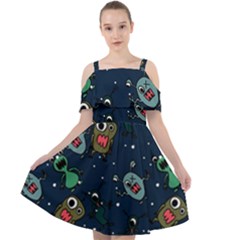 Monster Alien Pattern Seamless Background Cut Out Shoulders Chiffon Dress by pakminggu