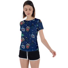 Monster Alien Pattern Seamless Background Back Circle Cutout Sports T-shirt by pakminggu