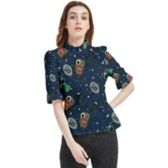 Monster Alien Pattern Seamless Background Frill Neck Blouse