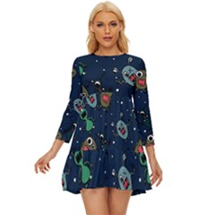 Monster Alien Pattern Seamless Background Long Sleeve Babydoll Dress by pakminggu