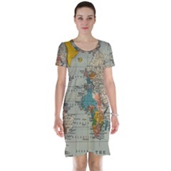 Vintage World Map Short Sleeve Nightdress by pakminggu