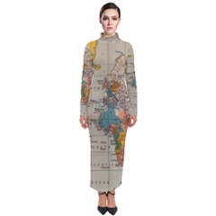 Vintage World Map Turtleneck Maxi Dress by pakminggu